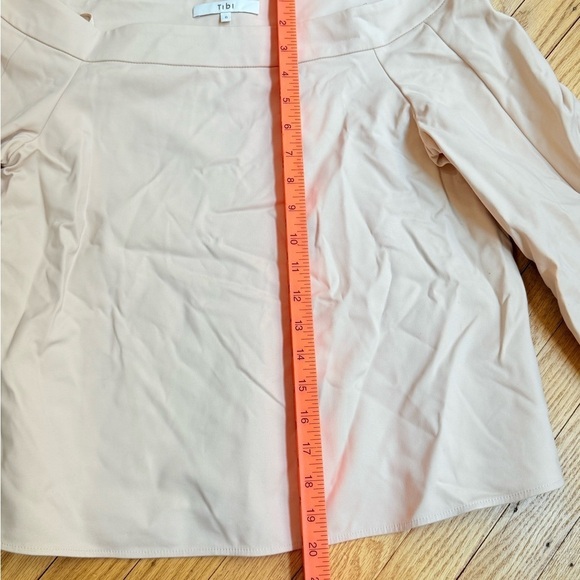 Tibi Agathe Off Shoulder Top Structured Cotton Buckle Tie Sleeve Beige Size 6 - Picture 4 of 7